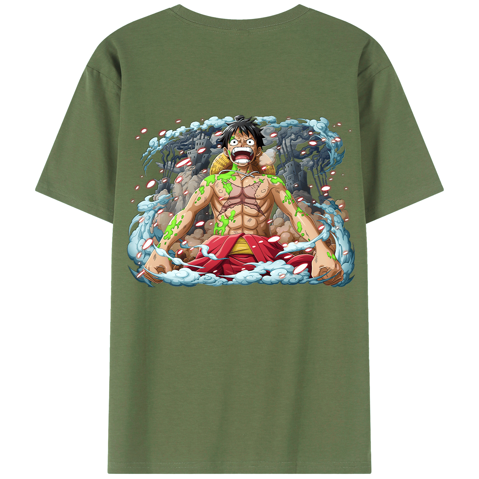 ワンピース モンキー・D・ルフィ ONE PIECE Monkey D. Luffy 綿100％ メンズ半袖Tシャツ（バックプリント） 通気性